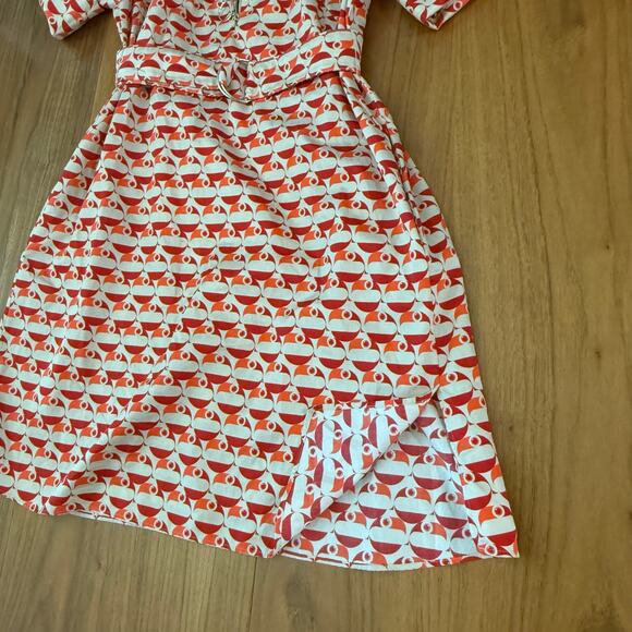 Akris Punto Dress Size 8 Cotton Belted Pockets Mod Retro Bird Circle Dot NWOT - Picture 6 of 16